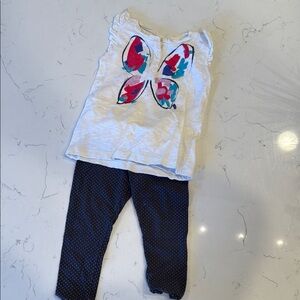 tea . White Butterfly Top and Navy Polka Dot Leggings